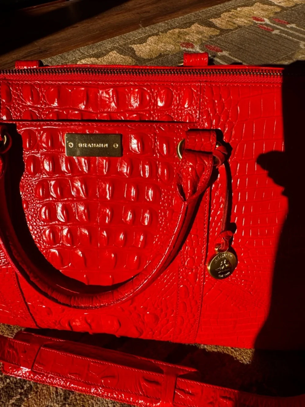 Brahmin Red Croc-Embossed Weekender - Picture 4 of 9